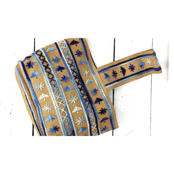 Vintage tribal boho needle point jute handbag purse - Picture 2 of 5